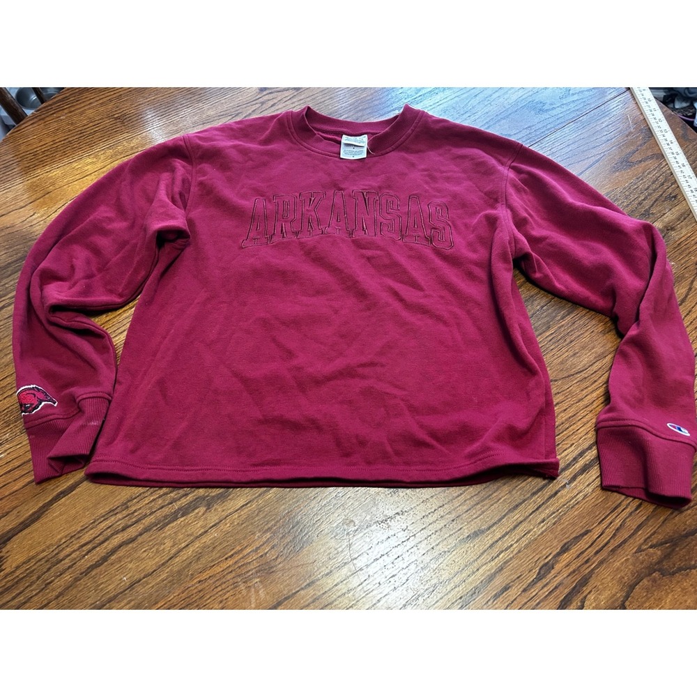 Champion Arkansas Crewneck Sweatshirt Maroon Red Embroidered Pullover Womens M